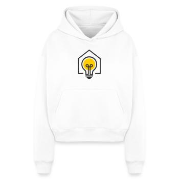 Electrician House Light Bulb Motif - Cropped Oversized Heavyweight Women's Hoodie - white - Front - AI Model Female 172 dark (172cm)