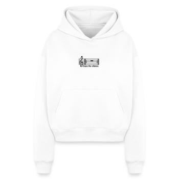 Appréciez le silence - Sweat à capuche cropped oversize femme SPREAD - blanc - Devant - AI Model Female 172 dark (172cm)