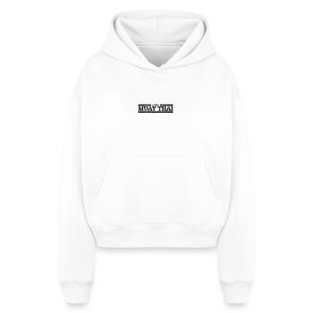 Muay Thai - Cropped Oversized Heavyweight Women's Hoodie - white - Front - AI Model Female 172 dark (172cm)