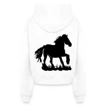 Des Frisons au galop - Sweat à capuche cropped oversize femme SPREAD - blanc - Dos - AI Model Female 172 light (172cm)