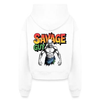 Hardcore Fitness - Cropped Oversized Heavyweight Women's Hoodie - white - Back - AI Model Female 172 light (172cm)
