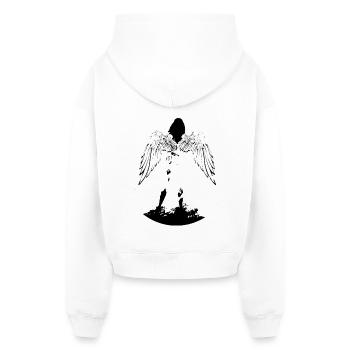 Engel mit Flügel - Cropped Oversized Heavyweight Frauen Hoodie - Weiß - Hinten - AI Model Female 172 light (172cm)