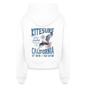 Kitesurfing in California - Cropped Oversized Heavyweight Women's Hoodie - white - Back - AI Model Female 172 light (172cm)