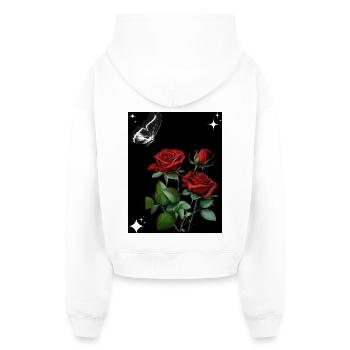 Roses rouges avec papillon et étoiles - Sweat à capuche cropped oversize femme SPREAD - blanc - Dos - AI Model Female 172 light (172cm)
