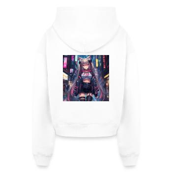 Cyberpunk Streetwear Chat néon - Sweat à capuche cropped oversize femme SPREAD - blanc - Dos - AI Model Female 172 light (172cm)