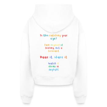 T-shirt de citation de sentiments colorés - Sweat à capuche cropped oversize femme SPREAD - blanc - Dos - AI Model Female 172 light (172cm)