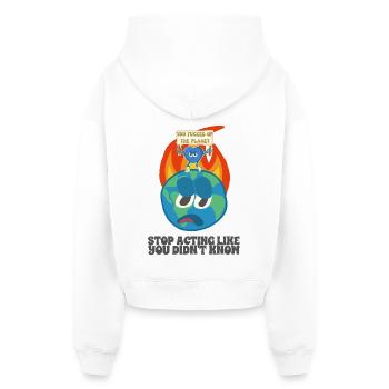 Global warming, ecology, environment - Cropped Oversized Heavyweight Women's Hoodie - white - Back - AI Model Female 172 light (172cm)