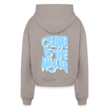 Cycling_is_the_answer_babyblau - Cropped Oversized Heavyweight Frauen Hoodie - Taupe - Hinten - AI Model Female 172 light (172cm)