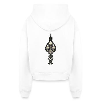 Avi Collection – Skulls & Flame - Cropped Oversized Heavyweight Women's Hoodie - white - Back - AI Model Female 172 light (172cm)
