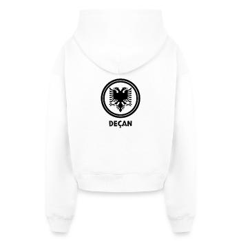 Drapeau de l’Albanie « Decan » - Sweat à capuche cropped oversize femme SPREAD - blanc - Dos - AI Model Female 172 light (172cm)