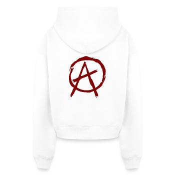 Anarchie Symbol im Kreis - dunkelrot - Cropped Oversized Heavyweight Frauen Hoodie - Weiß - Hinten - AI Model Female 172 light (172cm)