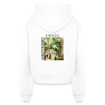 Palma Club Tropic  - Cropped Oversized Heavyweight Women's Hoodie - white - Back - AI Model Female 172 light (172cm)