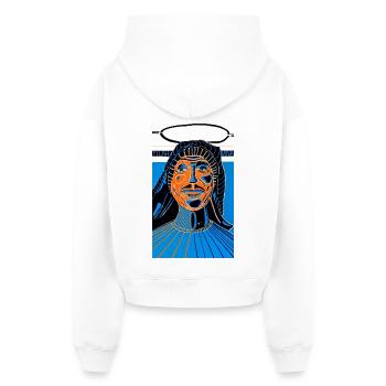 Neon Line Portrait Blue-Orange | Filah Iana Blue - Cropped Oversized Heavyweight Women's Hoodie - white - Back - AI Model Female 172 light (172cm)