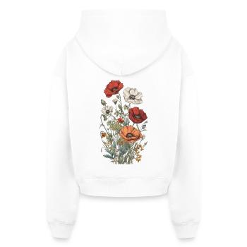 Beautiful Boho Poppy Herbarium Bouquet - Cropped Oversized Heavyweight Women's Hoodie - white - Back - AI Model Female 172 light (172cm)