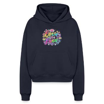 Love is Love - Cropped Oversized Heavyweight Frauen Hoodie - Navy - Vorne - AI Model Female 172 light (172cm)
