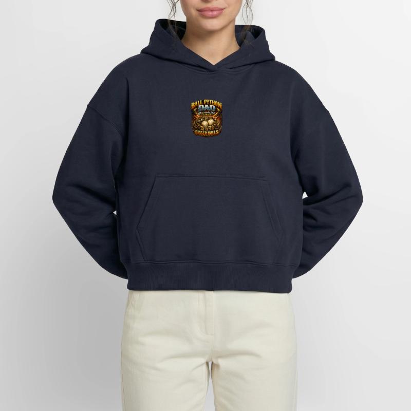 Ball Python Dad Bigger Eggs King Python Owner Cropped Oversized Heavyweight Women's Hoodie