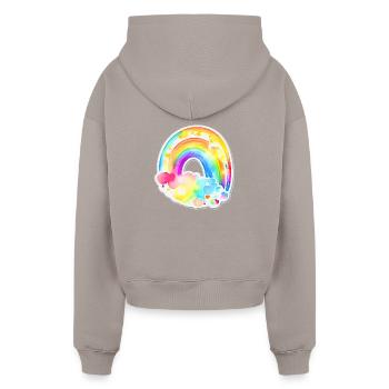 Regenbogen - Cropped Oversized Heavyweight Frauen Hoodie - Taupe - Hinten - AI Model Female 172 light (172cm)
