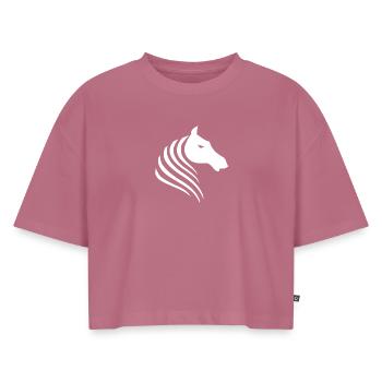 Minimalistischer Pferdekopf Silhouette Portrait - Frauen Premium Oversized Bio Cropped T-Shirt - Mauve - Vorne - AI Model Female 172 dark (172cm)