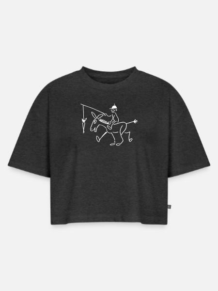 Esel Ritt mit Karotte - Frauen Premium Oversized Bio Cropped T-Shirt - Anthrazit meliert