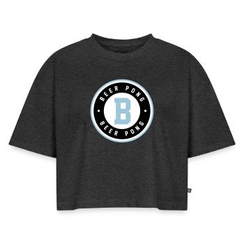 Beer Pong Badge Blue Logo - Women’s Premium Oversized Organic Cropped T-Shirt - heather anthracite - Front - Selfina (174cm)