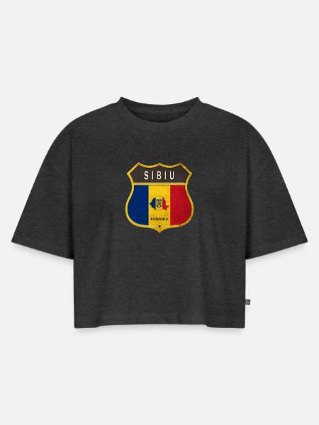Sibiu Rumänien Wappen Design - Frauen Premium Oversized Bio Cropped T-Shirt - Anthrazit meliert