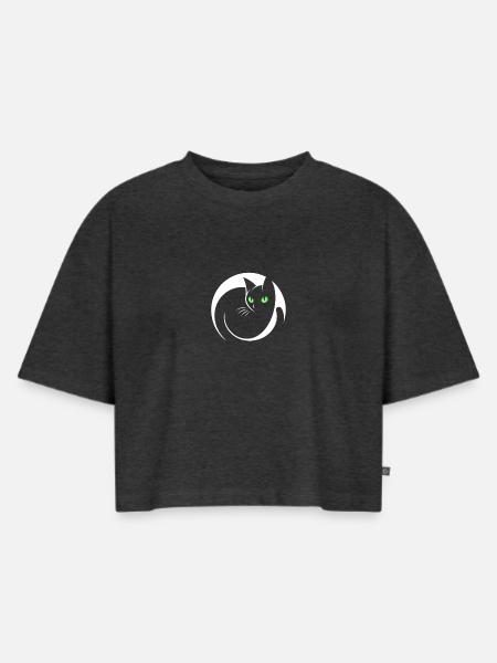 Elegante schwarze Katze - Frauen Premium Oversized Bio Cropped T-Shirt - Anthrazit meliert