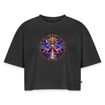 Pyramide - Frauen Premium Oversized Bio Cropped T-Shirt - Anthrazit meliert - Vorne - Selfina (174cm)