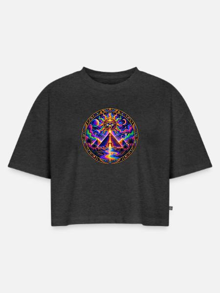 Pyramide - Frauen Premium Oversized Bio Cropped T-Shirt - Anthrazit meliert