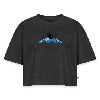 Winter - Skifahrer Berge Sport 2018 - Frauen Premium Oversized Bio Cropped T-Shirt - Anthrazit meliert - Vorne - Selfina (174cm)