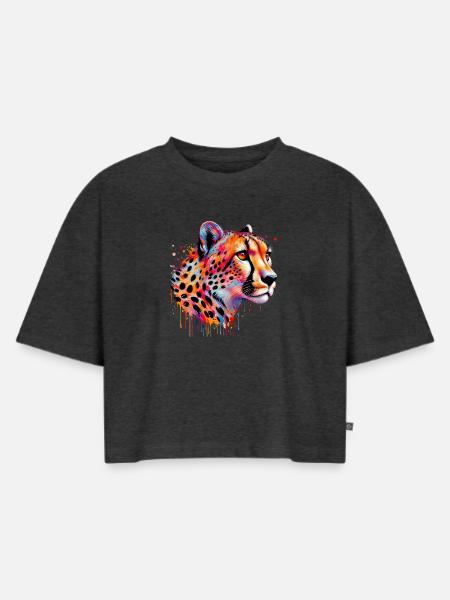 Gepard - Frauen Premium Oversized Bio Cropped T-Shirt - Anthrazit meliert