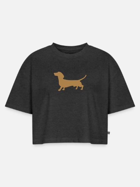 dackel - Frauen Premium Oversized Bio Cropped T-Shirt - Anthrazit meliert