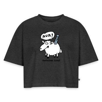 gestochen_schaf - Frauen Premium Oversized Bio Cropped T-Shirt - Anthrazit meliert - Vorne - Selfina (174cm)