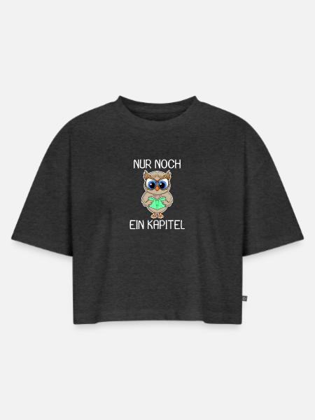 Eule Lesen Buch Bücher - Frauen Premium Oversized Bio Cropped T-Shirt - Anthrazit meliert