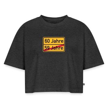 60. Geburtstag - Frauen Premium Oversized Bio Cropped T-Shirt - Anthrazit meliert - Vorne - Selfina (174cm)