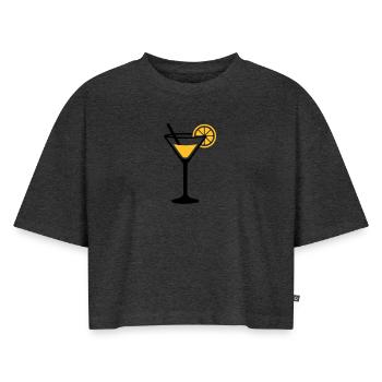 Cocktail - Frauen Premium Oversized Bio Cropped T-Shirt - Anthrazit meliert - Vorne - Selfina (174cm)