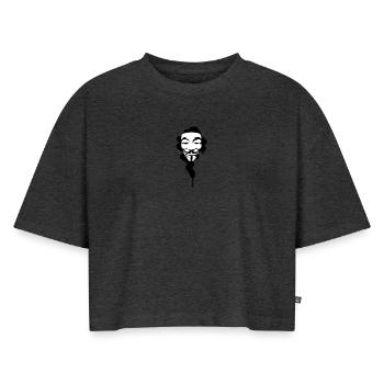 GUY FAWKES - Frauen Premium Oversized Bio Cropped T-Shirt - Anthrazit meliert - Vorne - Selfina (174cm)