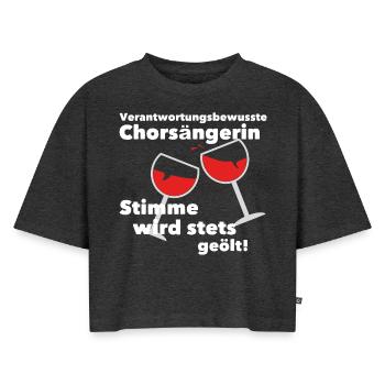 chorsängerin_Verantwortun - Frauen Premium Oversized Bio Cropped T-Shirt - Anthrazit meliert - Vorne - Selfina (174cm)