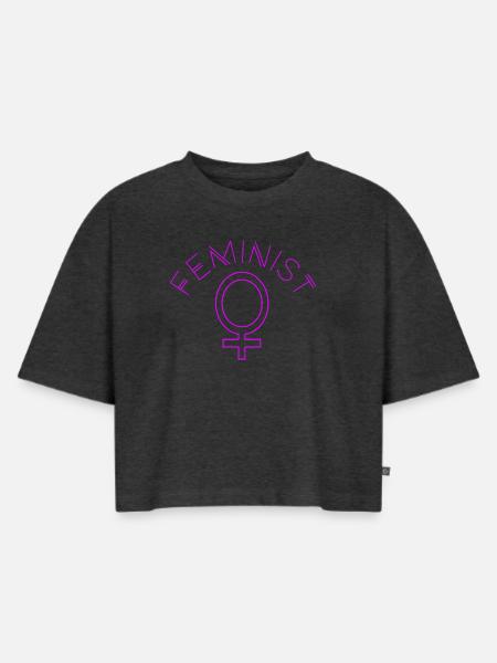 Feminist - Frauen Premium Oversized Bio Cropped T-Shirt - Anthrazit meliert