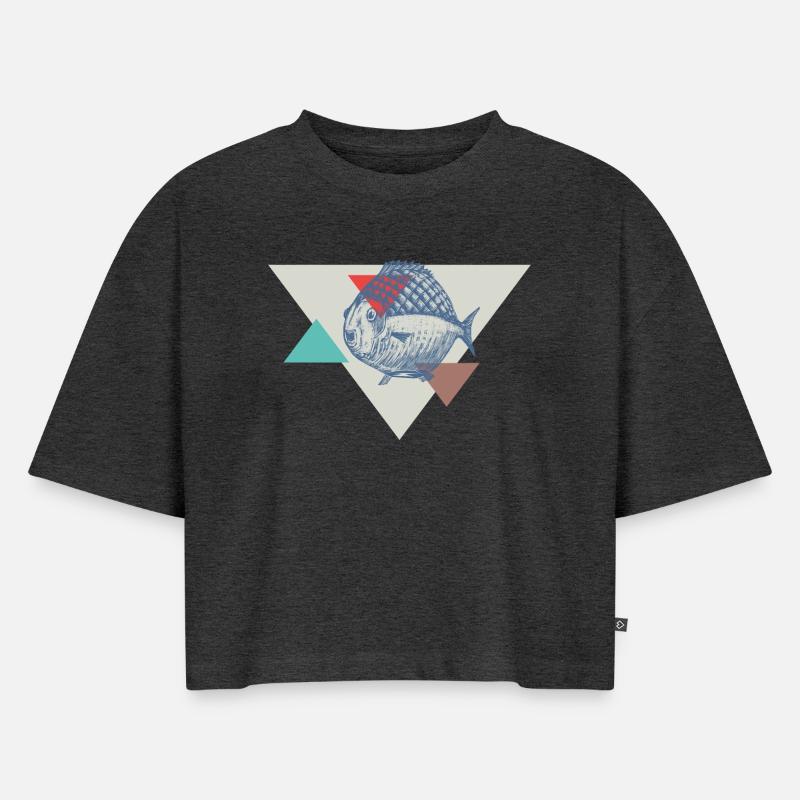 Conception de triangle de poisson - Crop top Premium bio Oversize Femme - anthracite chiné