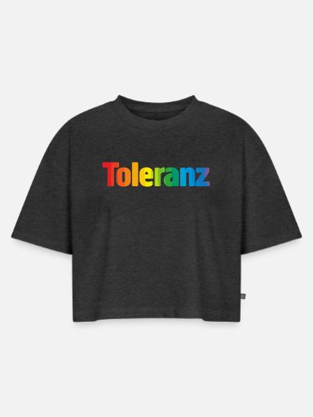 toleranz - Frauen Premium Oversized Bio Cropped T-Shirt - Anthrazit meliert