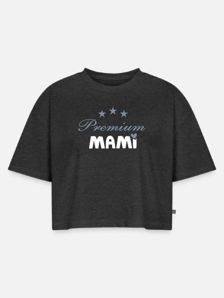 Premium Mami - Frauen Premium Oversized Bio Cropped T-Shirt - Anthrazit meliert