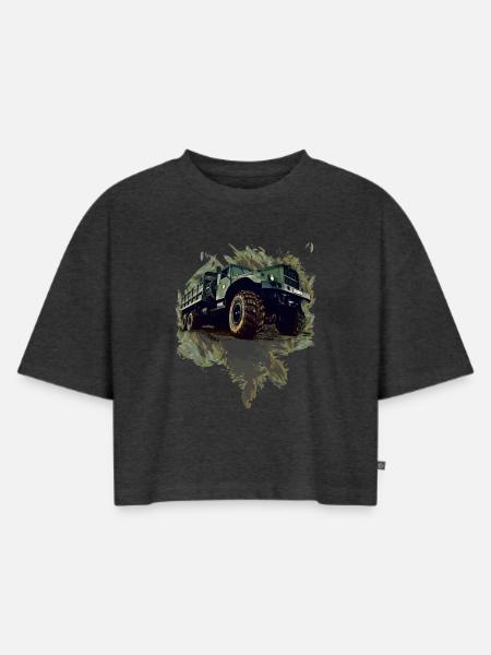 Kraz LKW - Frauen Premium Oversized Bio Cropped T-Shirt - Anthrazit meliert