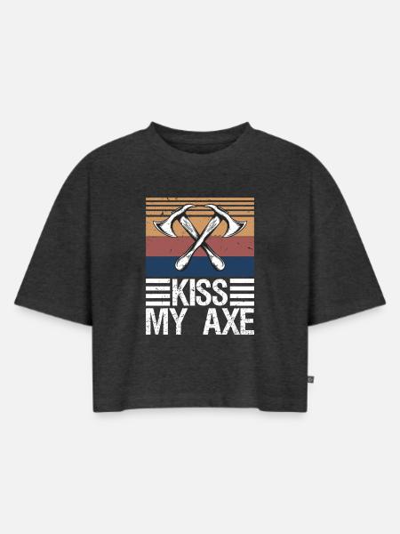 Lumberjack Axe Chop Wood Gift - Frauen Premium Oversized Bio Cropped T-Shirt - Anthrazit meliert