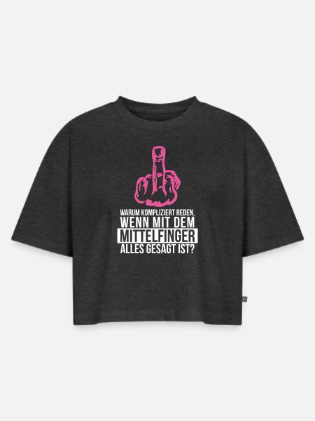 MITTELFINGER - Frauen Premium Oversized Bio Cropped T-Shirt - Anthrazit meliert