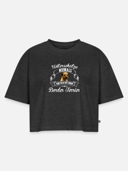 Border Terrier - Frauen Premium Oversized Bio Cropped T-Shirt - Anthrazit meliert