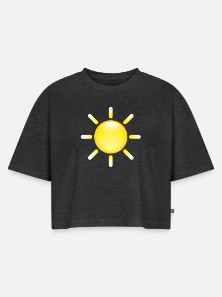 Smiley Sun - Frauen Premium Oversized Bio Cropped T-Shirt - Anthrazit meliert