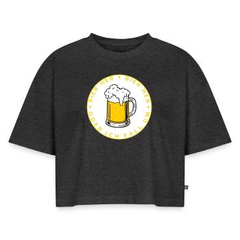 Bees here - Oder ich fall um! - Women’s Premium Oversized Organic Cropped T-Shirt - heather anthracite - Front - Selfina (174cm)