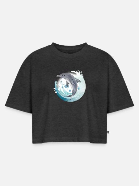 Tauch Dive Dolphin - Delfin - Frauen Premium Oversized Bio Cropped T-Shirt - Anthrazit meliert