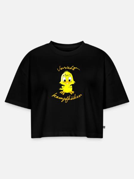 kampfküken - Frauen Premium Oversized Bio Cropped T-Shirt - Schwarz