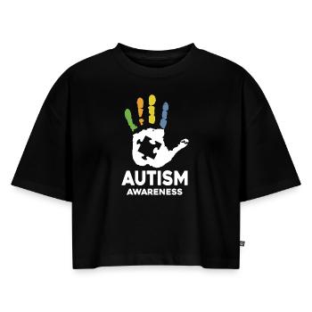 Autismus-Bewusstseins-Autismus T Shirts - Frauen Premium Oversized Bio Cropped T-Shirt - Schwarz - Vorne - Selfina (174cm)